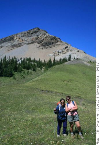Maria & Dee plotting their next hike adventure with Ram Mtn behind