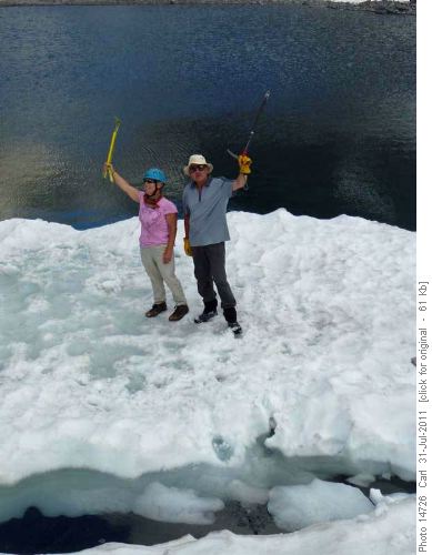 On an iceberg in the uppermost lake in of Three Lakes valley