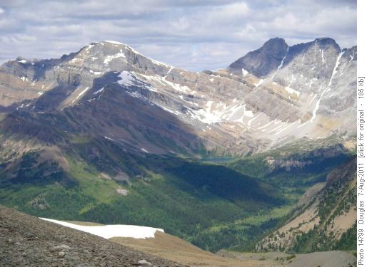 Looking towards Hidden Lake from the ridge back to Red Rock Mountain