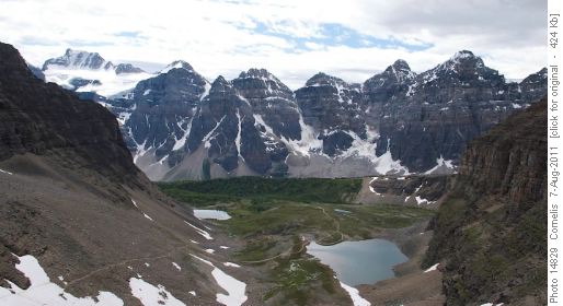 Looking from Sentinel Pass across Larch Valley and across the Valley of The Ten Peaks