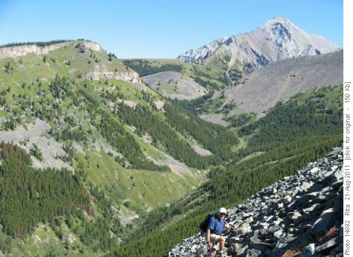 more boulders ascending Volcano peak ridge- Old Baldy on left