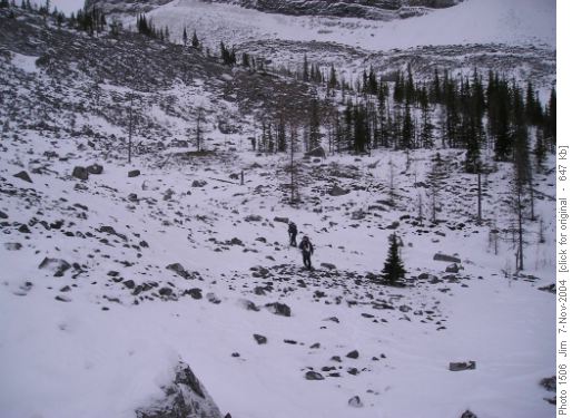 Cordula and Jerome pick their way through a potential minefield of loose rock and new snow. Cordula and Jerome pick their way through a potential minefield of loose rock and new snow.