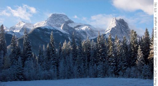 Mt Lougheed (3107m), Windtower (2695m) seen from the trailhead at the Alpine Resort