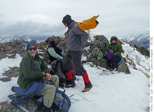 Very breezy conditions on the south summit of Mist Ridge
