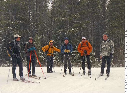 Wallace, Pat, Damian, Laszlo, Peter and Carl opening the Rambler ski season on the Great Divide trail