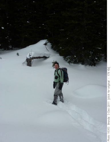 Breaking trail along the edge of the lake