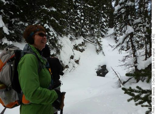 At the base of the headwall - this is the creek that makes the lake