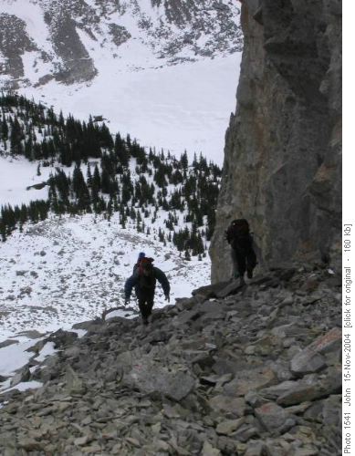 Ascending scree gully