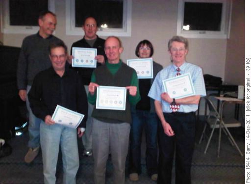 Blue Rammies 2011: Front: {147 Stan Bobrow}, {212 Dav Mulligan}, {522 Brenda Everitt}, {421 Doug Davison}; back: {532 John Duerden} & {777 Dav Harding}. Absent: {433 Ivan Pull}, {278 Francisco Gali} & {229 Dave Reid}