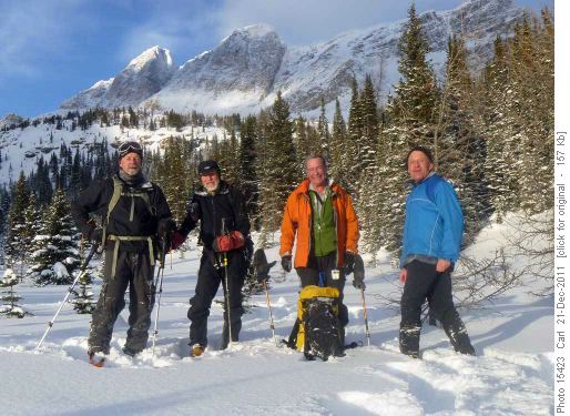 Kevin, Arnold, Stan and Carl near Halfway hut (Pika Pk in background)