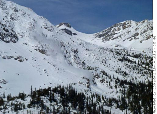Large avalanche on slope north of Bow Falls