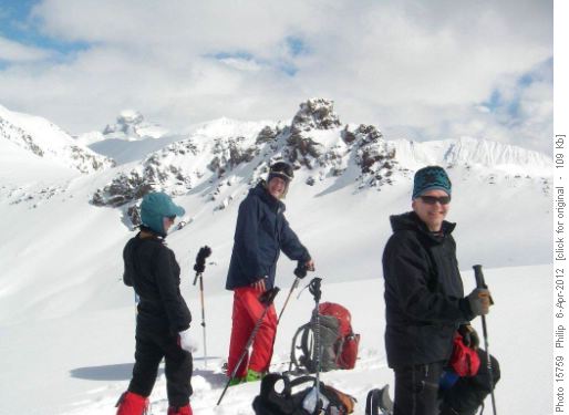 Sim, Norman and Lars at the top of the slope below Red Rock preparing for the second run