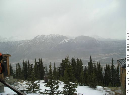 View of Yamnuska from observation deck of Barrier Lake Fire Lookout.
