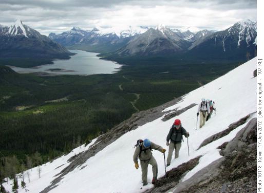 Allan leads the group across to the base of the ridge