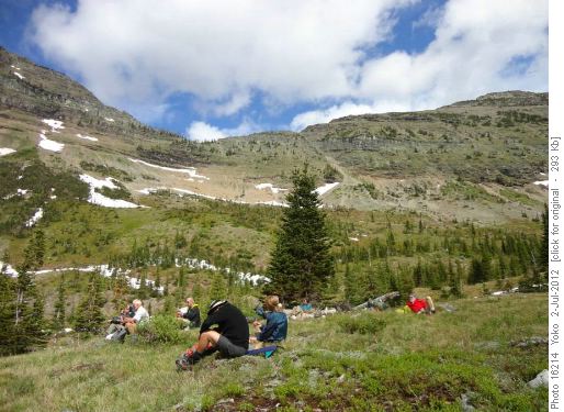 Relaxing at Haig Lake, Gravenstafel Ridge behind