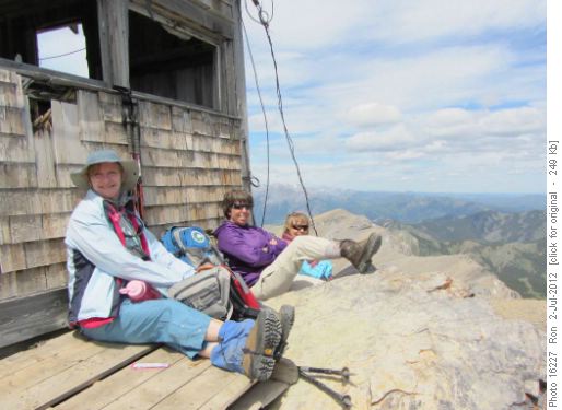 Lunch out of the wind: {1017 Maryetta Lalonde}, {731 Aldis Hallson} & {206 Barb Mitchell}