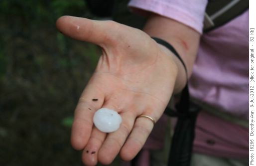 Hail - just dropped from the sky and rolled down the slope