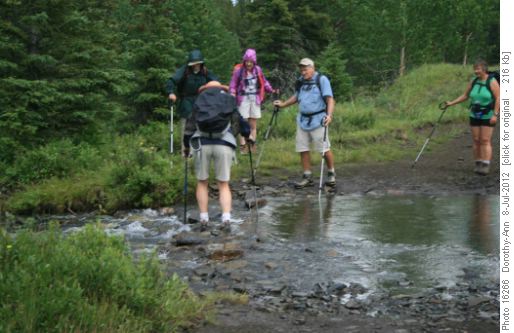 Crossing the stream - just a bit wet on the foot