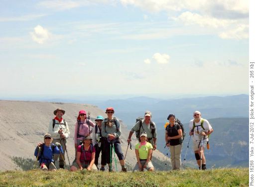center of Moose Mt. ridge loop, Barbara, Brian, Cordula, Elizabeth, Jeannette, Yolande, Yoko, Stan, Janice, Ivan