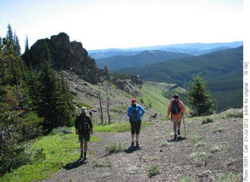 Walking down the ridge to the lake
