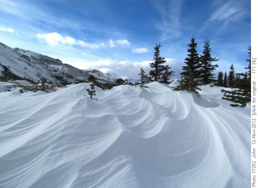 Wind sculpted snow near Junction Lookout