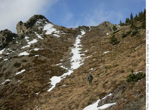 Ascending the gully to the summit
