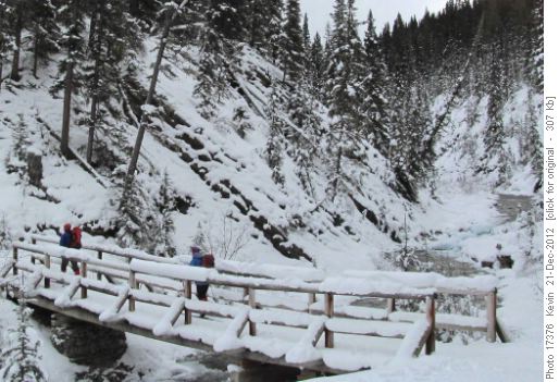 John and Christine crossing the Spray River on the way up