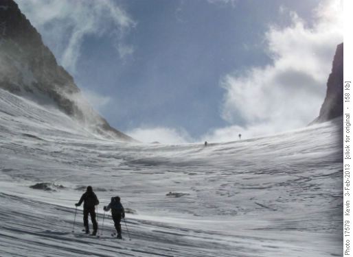 Ascending the upper part of the French Glacier