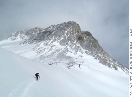 Manfred breaking trail up the steep slopes