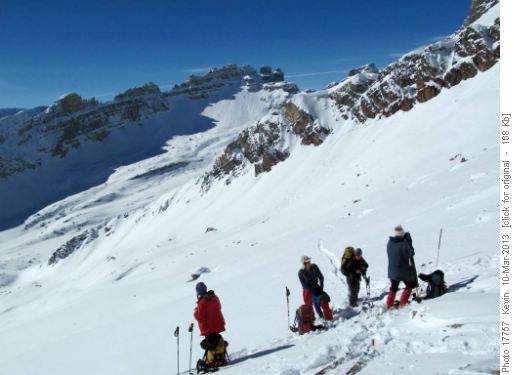 Removing our skins at the top of the ridge