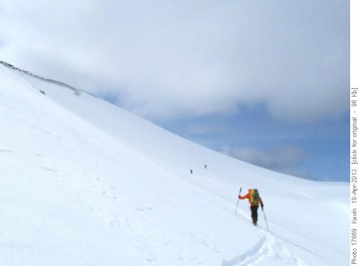 Ascending the slope below Purple Peak