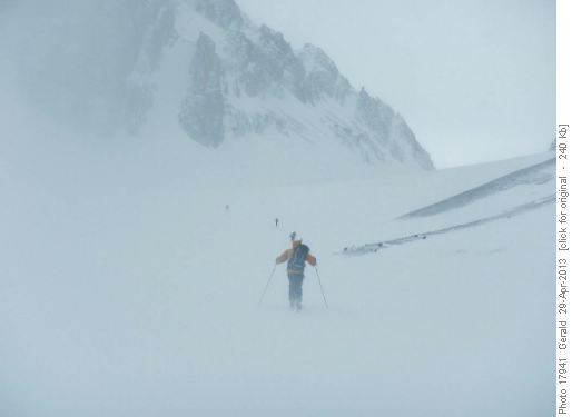 Windy climb up French Glacier