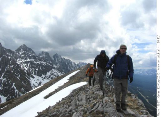Traversing the summit ridge