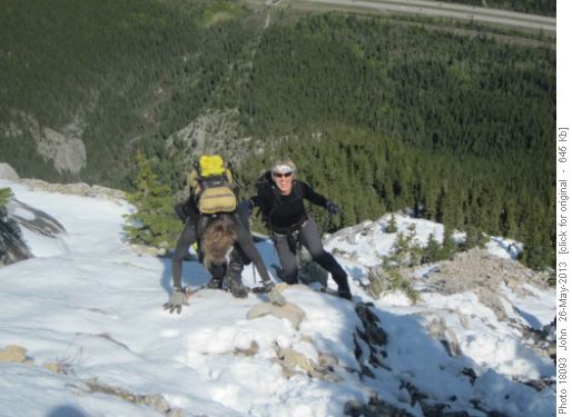 Jeannette and Jeannine just after the snowy / icy gully on Heart mountain in late May Jeannette and Jeannine just after the snowy / icy gully on Heart mountain in late May