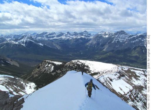 Arnold and Dave traversing the deep snow on the ridge down