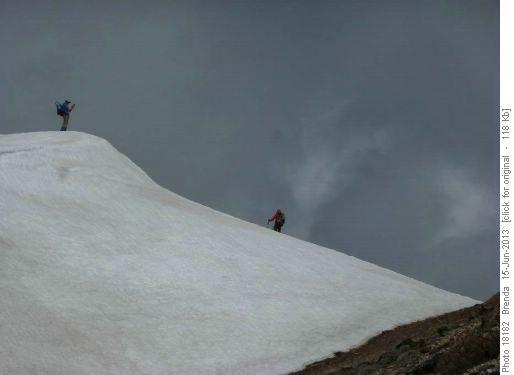 Climbing the snow to gain the upper ridge