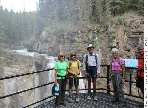 Tourists at Upper Falls of Johnston Canyon Tourists at Upper Falls of Johnston Canyon
