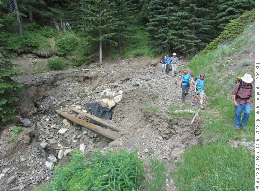 Detour on trail around eroded section