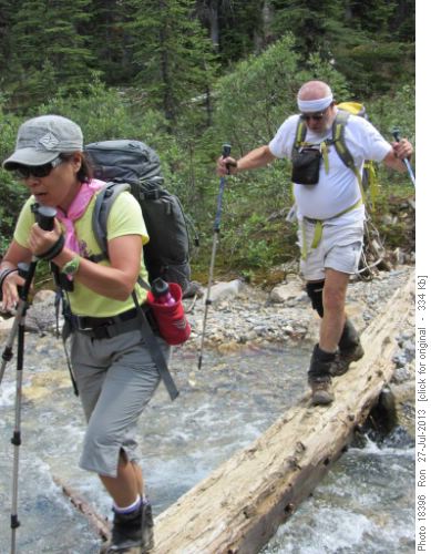Balancing act: {1284 Yoko Ishii} & {433 Ivan Pull} crossing upper Sherbrooke Creek
