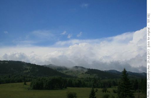 After the storm - mist rises from the hills