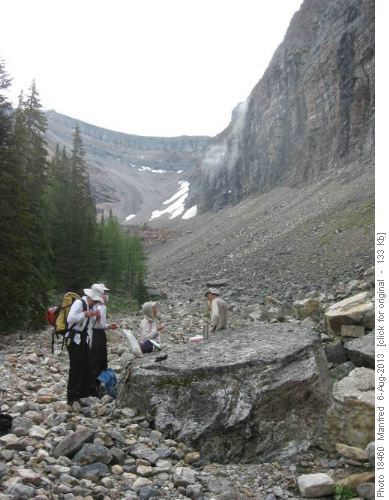 Our group preparing for a scree walk all the way to the summit.