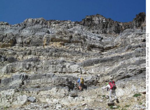 Firm worn rock steps in the lower section of the gully
