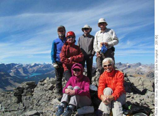 Mt Andromache summit photo with Bow Lake in the distance