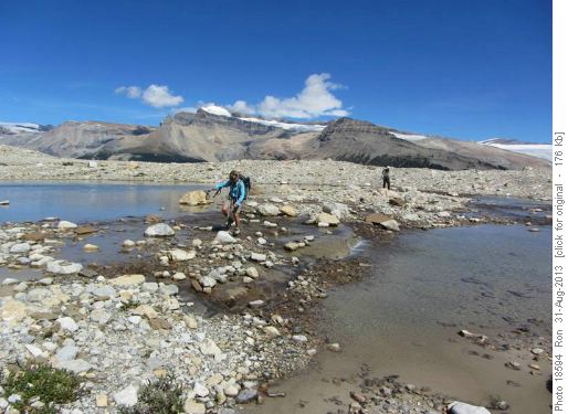 Birthday girl tiptoes across glacial stream