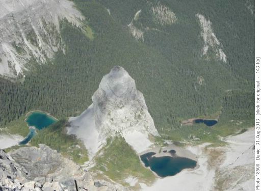 Memorial Lakes and Bogart Tower from Mt Bogart