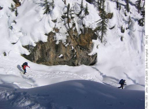 Skiing lower part of Niles Creek.