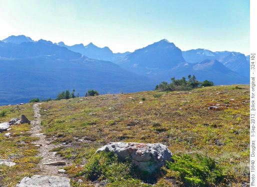 Trail below the minesite during the descent looking towards Temple
