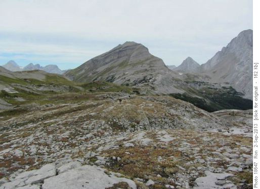 Krossing the karst terrain (Snow Peak behind)