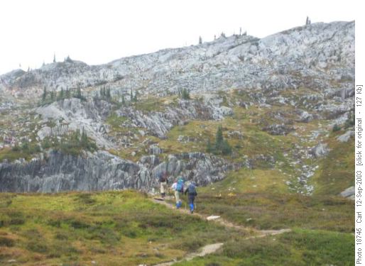 The trail in the rocky environs of Balu Pass