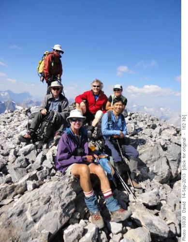 Mt. Sarrail summit back to front, L-R: Jeannette, Damian, Gary, Susan, David, Chau Mt. Sarrail summit back to front, L-R: Jeannette, Damian, Gary, Susan, David, Chau